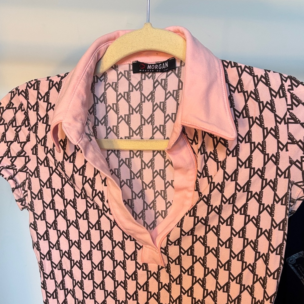 Morgan de Toi Pink and Black Short Sleeve Top